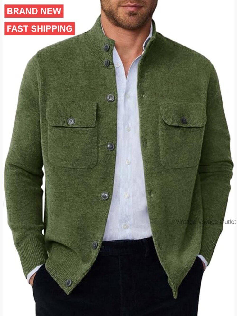 Men's Stand Collar Cardigan Sweater Button Down Long Sleeve Winter Knit